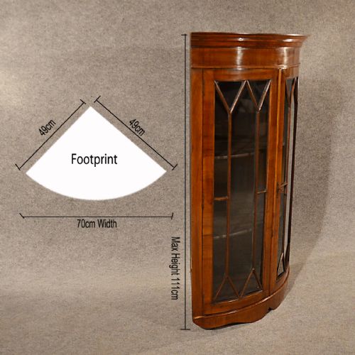fig 1. Antique Walnut Bow Corner Cupboard Quality English Display Cabinet Glazed c1850