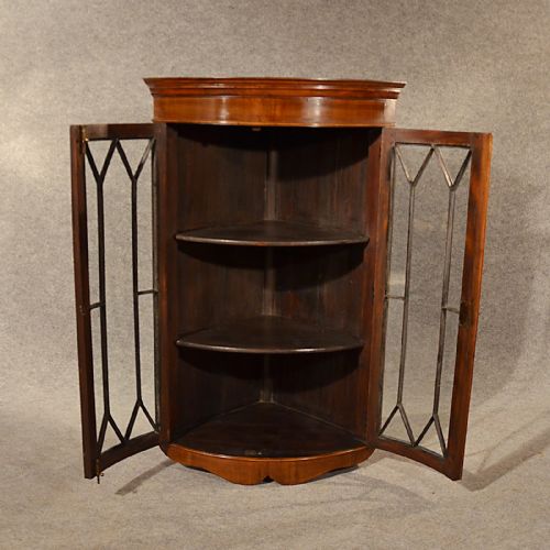 fig 2. Antique Walnut Bow Corner Cupboard Quality English Display Cabinet Glazed c1850
