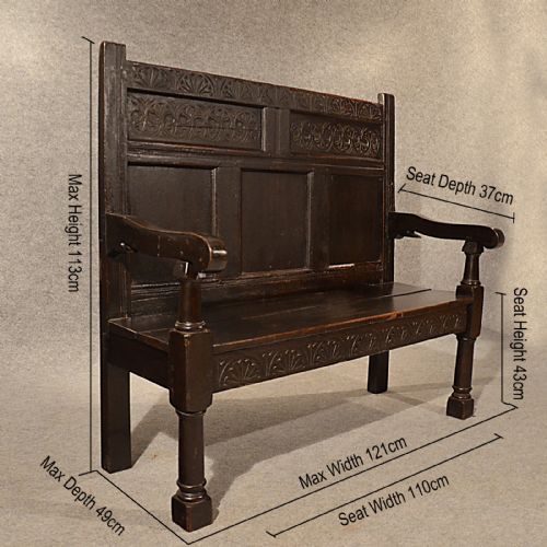 fig 1. Antique Oak Bench Settle Carved Hall Seat Quality English Early Victorian c1850