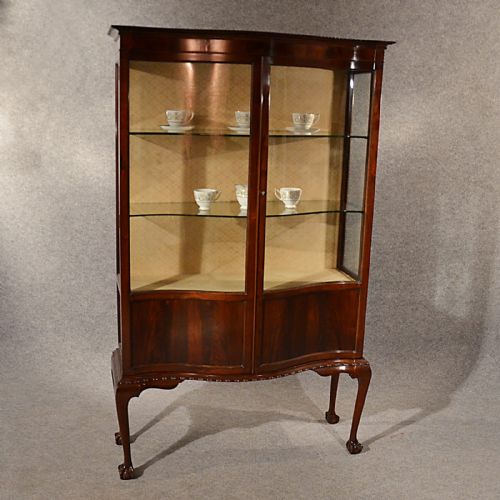 Antique Display China Cabinet Quality English Edwardian Fine Curved Glass C1910