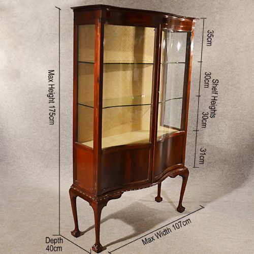 fig 1. Antique Display China Cabinet Quality English Edwardian Fine Curved Glass c1910
