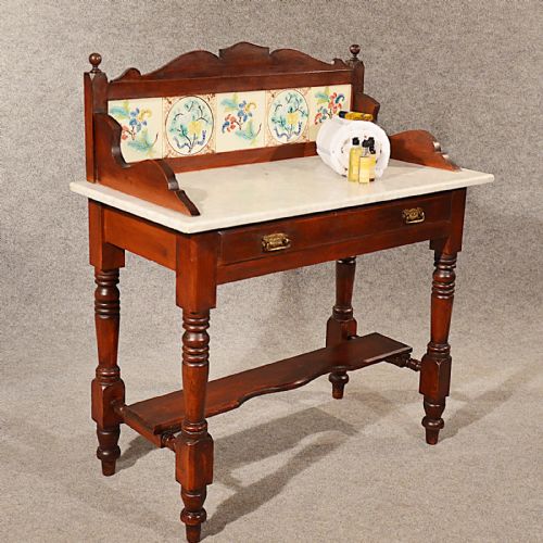 Antique Marble Wash Stand Vanity Dressing Table Fine Tiles Quality English C1890
