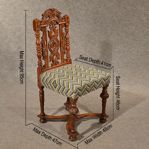 fig 1. Antique Dining Chairs Oak Carved Tapestry Needlepoint Victorian English c1860