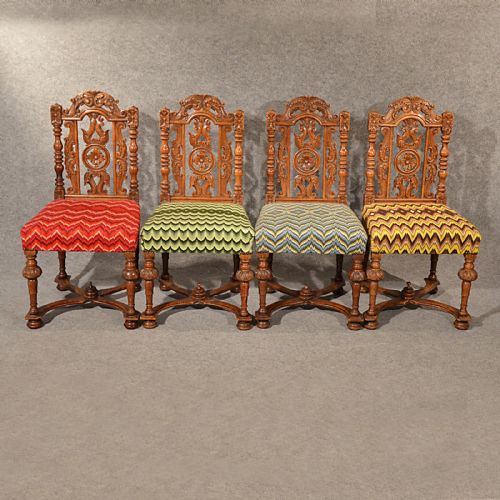 fig 2. Antique Dining Chairs Oak Carved Tapestry Needlepoint Victorian English c1860