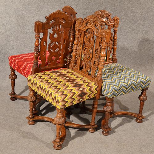 fig 4. Antique Dining Chairs Oak Carved Tapestry Needlepoint Victorian English c1860