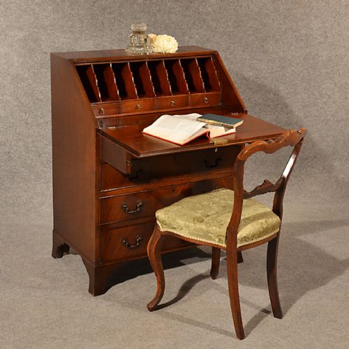Antique Bureau Edwardian Writing Desk Quality Flame Mahogany English C1910