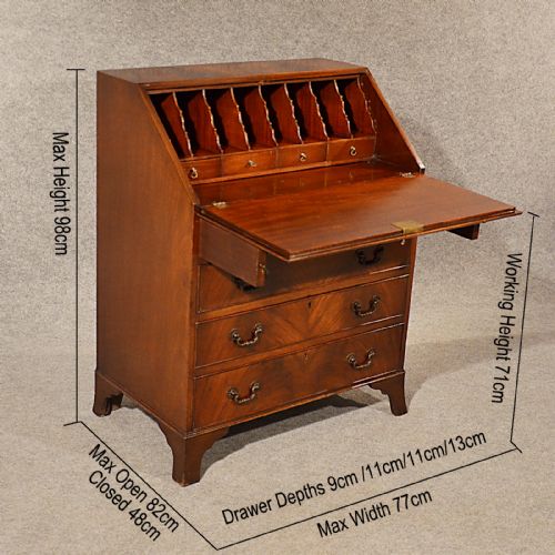 fig 1. Antique Bureau Edwardian Writing Desk Quality Flame Mahogany English c1910