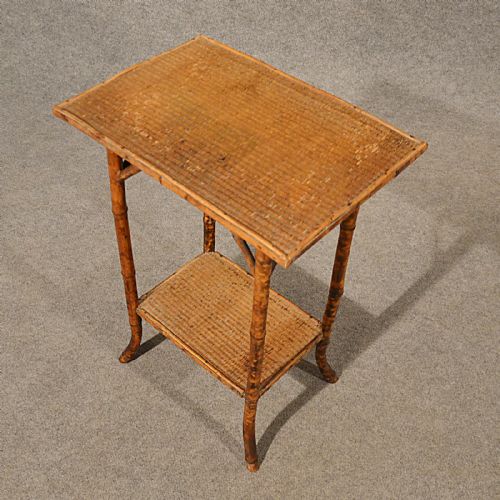 fig 2. Antique Table Lamp Side Display Two Tier Bamboo Stand Oriental Victorian c1890