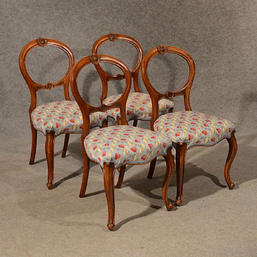 Antique Dining Chairs Walnut Balloon Back Tapestry Needlepoint English C1850