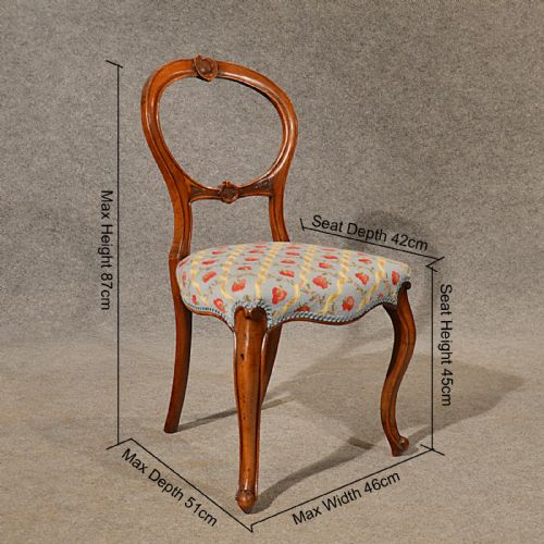 fig 1. Antique Dining Chairs Walnut Balloon Back Tapestry Needlepoint English c1850