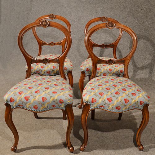 fig 2. Antique Dining Chairs Walnut Balloon Back Tapestry Needlepoint English c1850