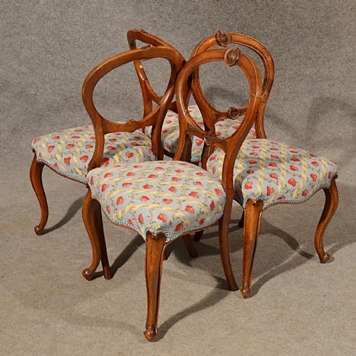 fig 3. Antique Dining Chairs Walnut Balloon Back Tapestry Needlepoint English c1850