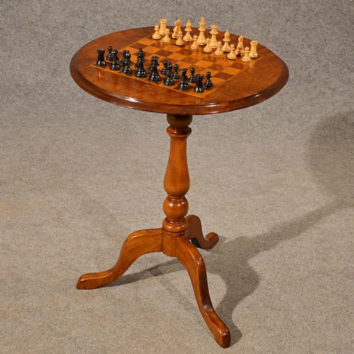 Antique Chess Table Games Tripod Lamp Wine Side Walnut English Victorian C1900