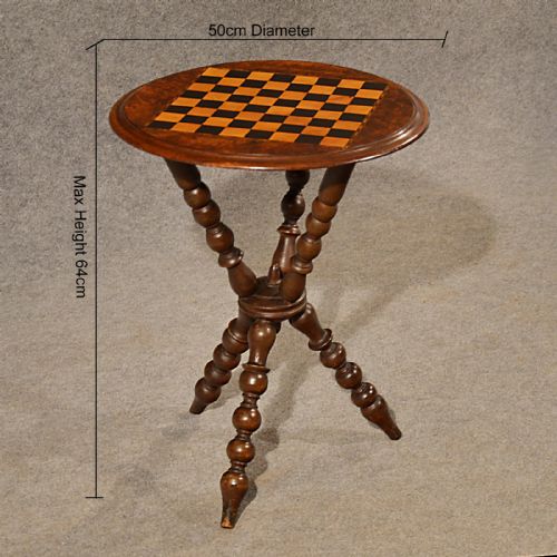 fig 1. Antique Chess Table Games Gypsy Lamp Wine Burr Walnut English Victorian c1890