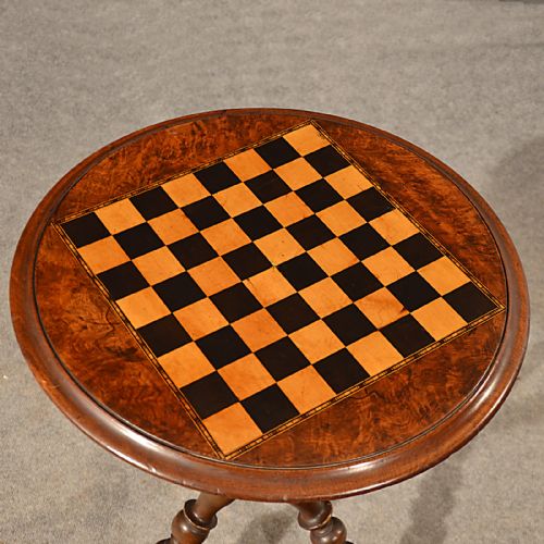 fig 2. Antique Chess Table Games Gypsy Lamp Wine Burr Walnut English Victorian c1890