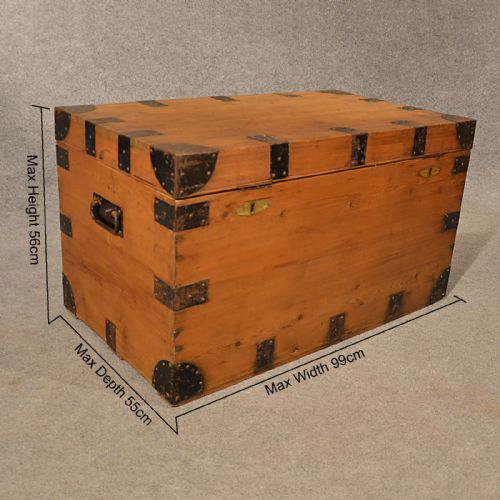 fig 1. Antique Pine Steamer Trunk Silver Chest Blanket Box Coffer Quality c1900