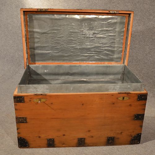 fig 2. Antique Pine Steamer Trunk Silver Chest Blanket Box Coffer Quality c1900