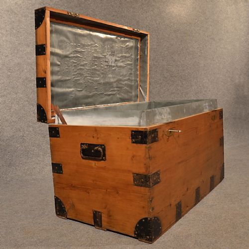 fig 3. Antique Pine Steamer Trunk Silver Chest Blanket Box Coffer Quality c1900