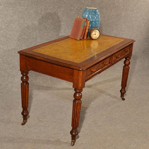 fig 2. Antique Oak Desk Leather Quality Library Writing Table English Victorian c1870