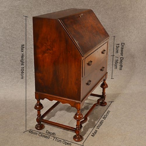 fig 1. Antique Burr Walnut Bureau Edwardian Quality Leather Writing Desk English c1910