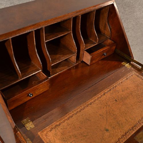 fig 2. Antique Burr Walnut Bureau Edwardian Quality Leather Writing Desk English c1910