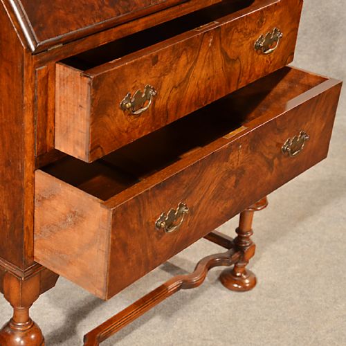 fig 3. Antique Burr Walnut Bureau Edwardian Quality Leather Writing Desk English c1910