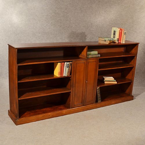 Antique Long Bookcase Large Oak Library Cabinet Quality English Victorian C1900