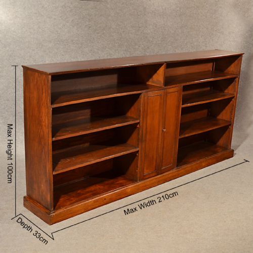 fig 1. Antique Long Bookcase Large Oak Library Cabinet Quality English Victorian c1900