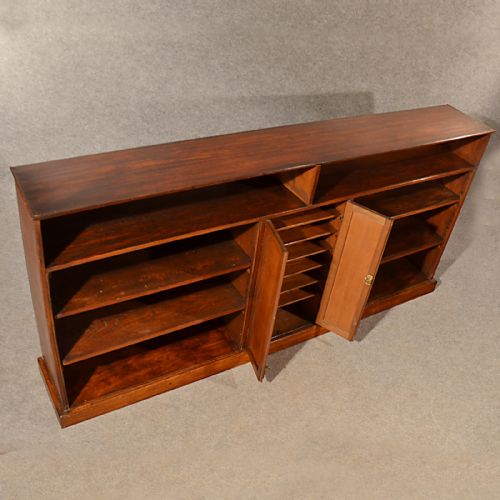 fig 2. Antique Long Bookcase Large Oak Library Cabinet Quality English Victorian c1900