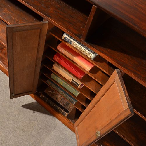 fig 3. Antique Long Bookcase Large Oak Library Cabinet Quality English Victorian c1900