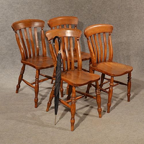 Antique Elm Chairs Kitchen Dining Quality Edwardian English Lath Back C1910