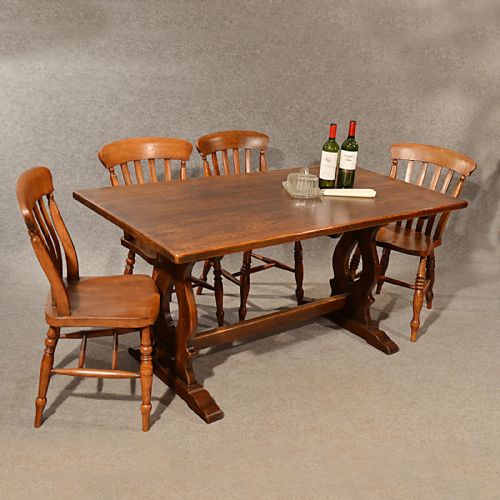 Antique Oak Kitchen Dining Table Country Six Seat English Refectory 5' C1900