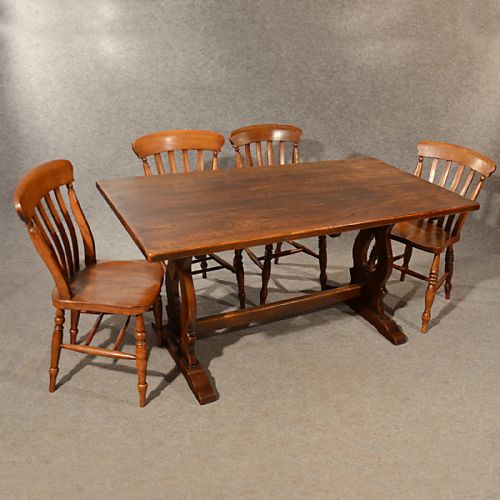 fig 2. Antique Oak Kitchen Dining Table Country Six Seat English Refectory 5' c1900