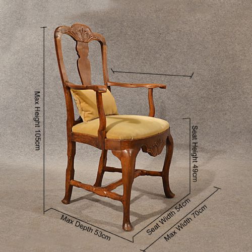 fig 1. Antique Oak, Ash & Elm Study Desk Elbow Chair Large Wide Quality Armchair c1800