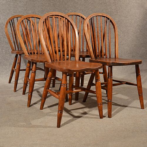 Antique Elm Chairs Kitchen Dining Set 6 Quality English Wycombe Stick Back C1910