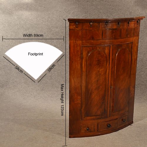 fig 1. Antique Bow Corner Cupboard Quality English Display Cabinet Fine Mahogany c1830