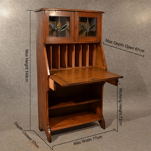 fig 1. Antique Bureau Writing Study Desk Oak Liberty Quality English Arts Crafts c1910