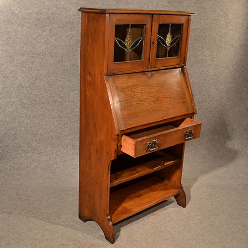 fig 2. Antique Bureau Writing Study Desk Oak Liberty Quality English Arts Crafts c1910