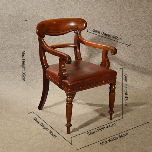 fig 1. Antique Leather Study Desk Elbow Chair Armchair Quality English Regency c1830