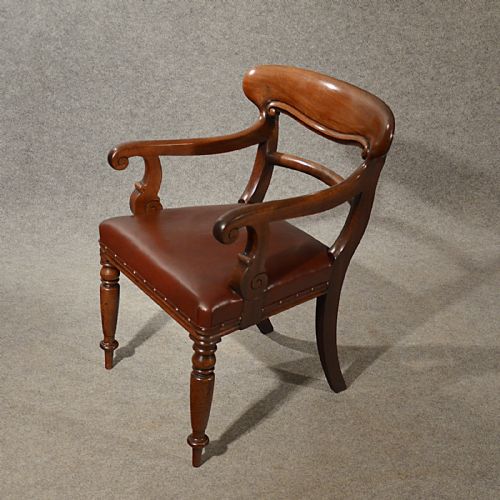 fig 3. Antique Leather Study Desk Elbow Chair Armchair Quality English Regency c1830