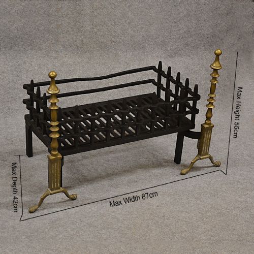 fig 1. Antique Fire Basket Chimney Hearth Fireplace Iron Grate c1900