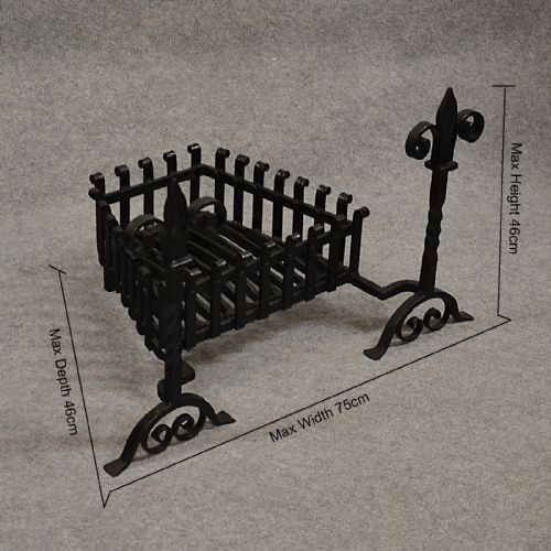 fig 1. Antique Fire Basket Chimney Hearth Fireplace Iron Grate c1900