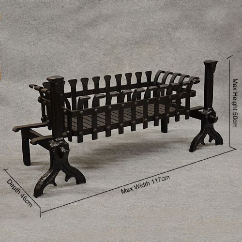 fig 1. Antique Fire Basket Chimney Hearth Fireplace Iron Grate c1900