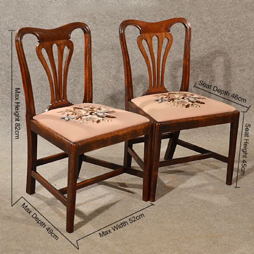 fig 1. Antique Pair Dining Side Chairs Quality Needlepoint Mahogany Hepplewhite c1790