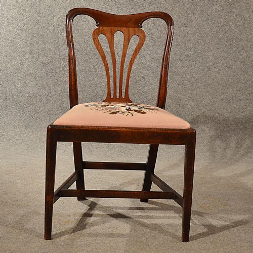 fig 3. Antique Pair Dining Side Chairs Quality Needlepoint Mahogany Hepplewhite c1790