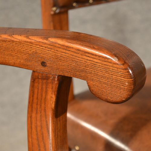 fig 3. Antique Oak Dining Kitchen Chairs Quality Leather Set 6 English Edwardian c1910