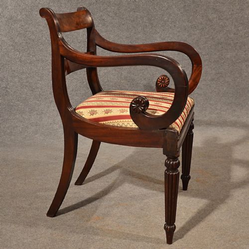 Antique Scroll Arm Study Desk Elbow Side Chair Quality English Regency C1830