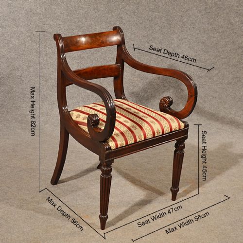 fig 1. Antique Scroll Arm Study Desk Elbow Side Chair Quality English Regency c1830