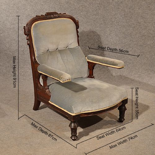 fig 1. Antique Armchair Walnut Club Lounge Salon Easy Chair English Victorian c1900