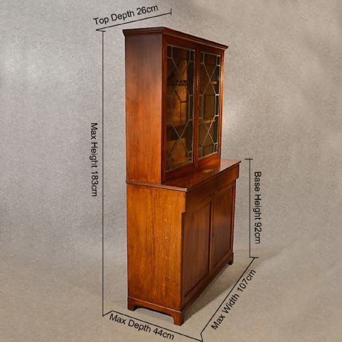 fig 1. Antique Oak Display Bookcase Cabinet Quality English Edwardian c1910